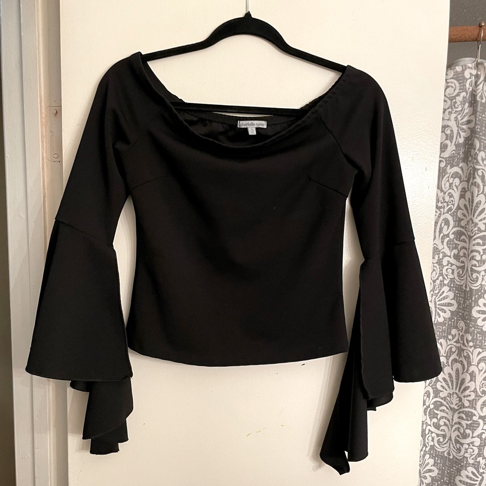 Black fitted flared sleeve blouse . Size M